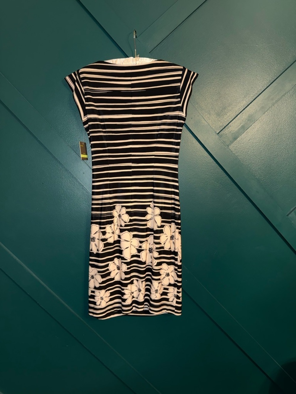 Taylor Black & White Striped Floral Tie-Waist Midi Dress - Picture 2 of 6
